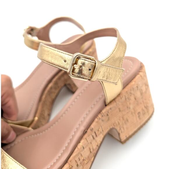 Nordstrom Claudia Platform Sandal Ankle Strap Women's Gold Size US8M EU39 - Picture 12 of 13